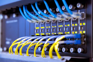 Close-up of cabling wire on a server rack