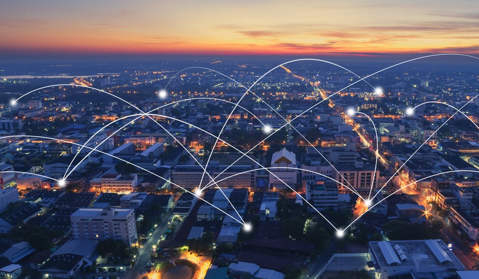 city showing communciation network as a graphic overlay