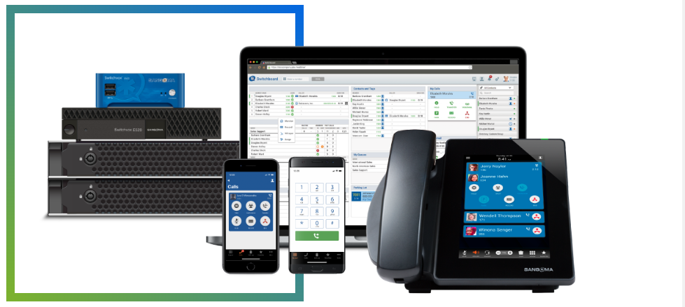 VOIP devices including a desk phone, desktop application, and mobile phone