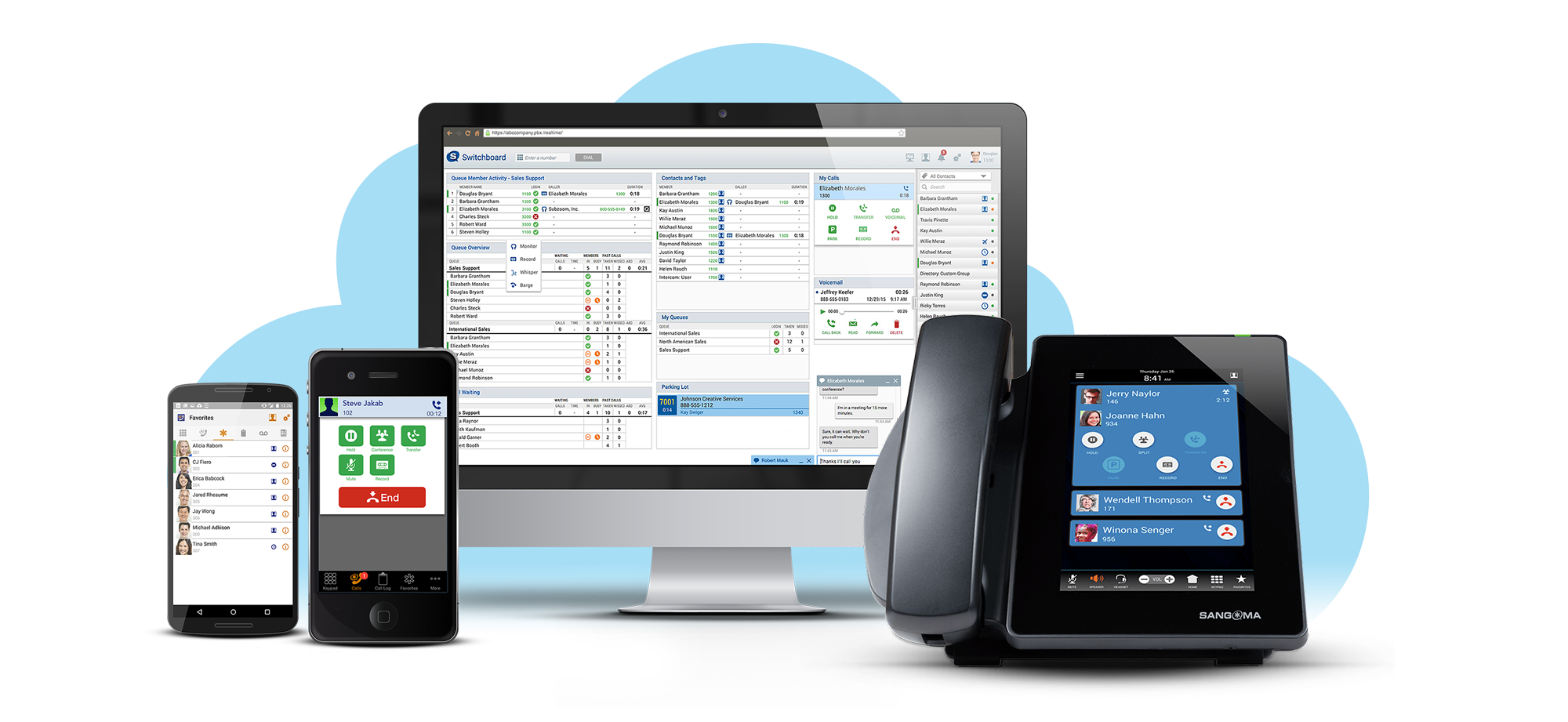 sangoma phone and sangoma switchboard app on computer and phones