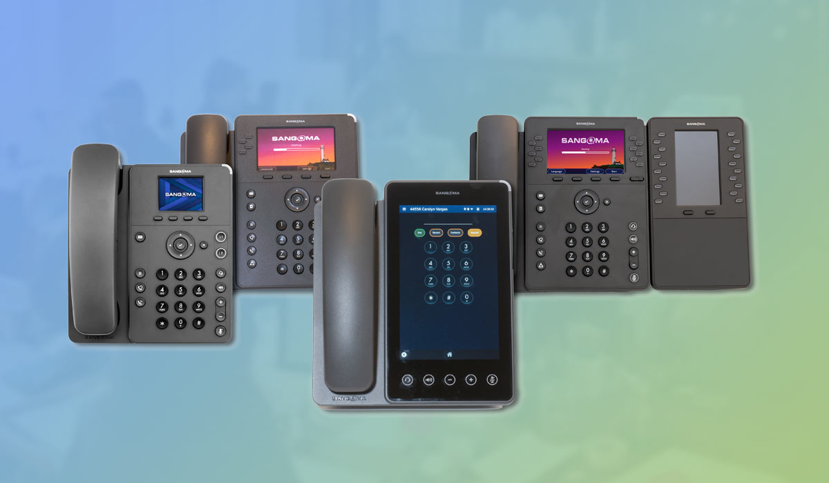 various sangoma phones on blue green gradient background
